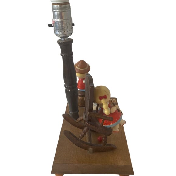 Vintage Nursery Plastics Wooden Figurine Table Lamp Kids Cat Musical Animated - Picture 10 of 11